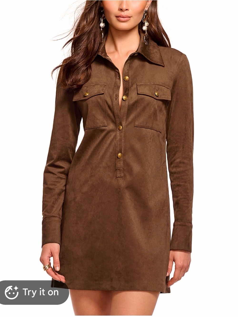 NWT Passport Women's Brown Suede Shirt Dress